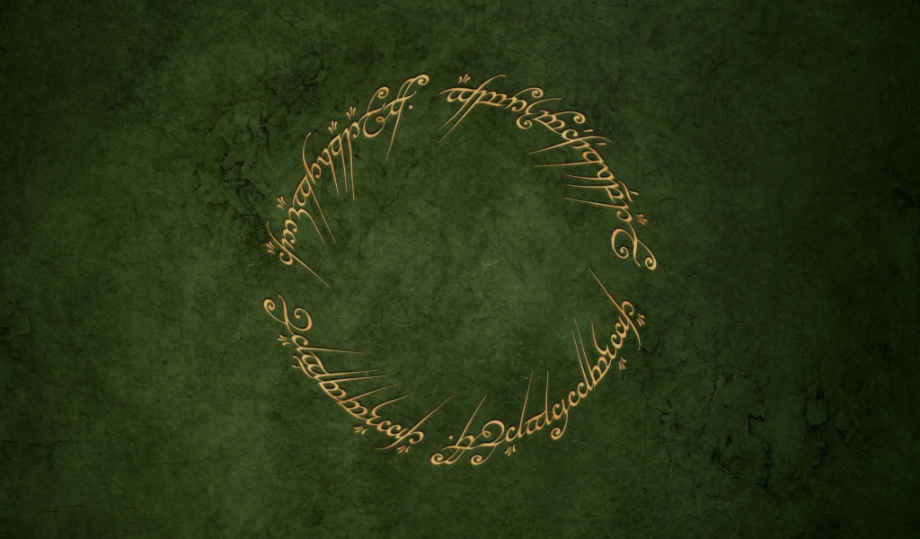 Надписи с кольца всевластия на зеленом фоне