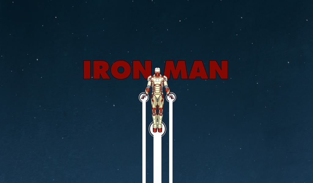 Железный человек, голубой фон со звездами
