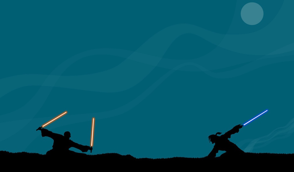 Бой на световых мечах, голубой фон