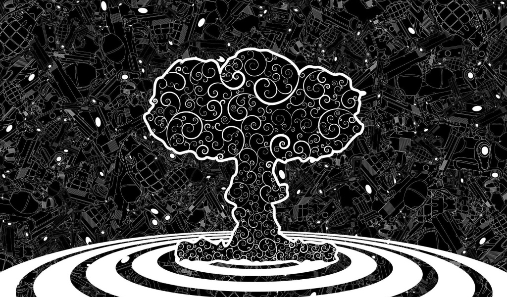 Монохромное абстрактное изображение атомного взрыва