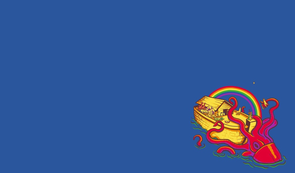 Осьминог и Ноев ковчег, голубой фон