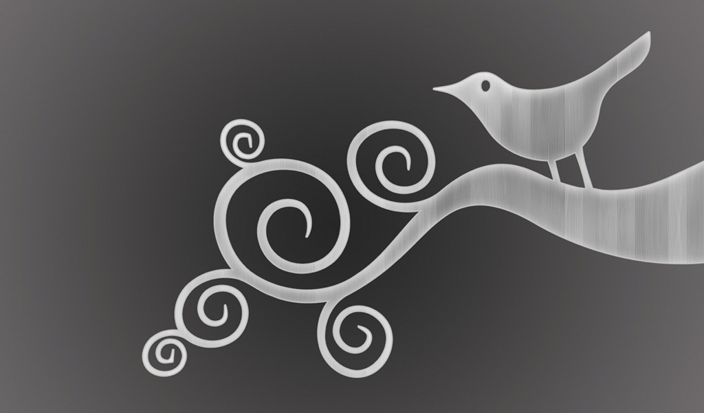 Орнамент птица на ветке, серый фон