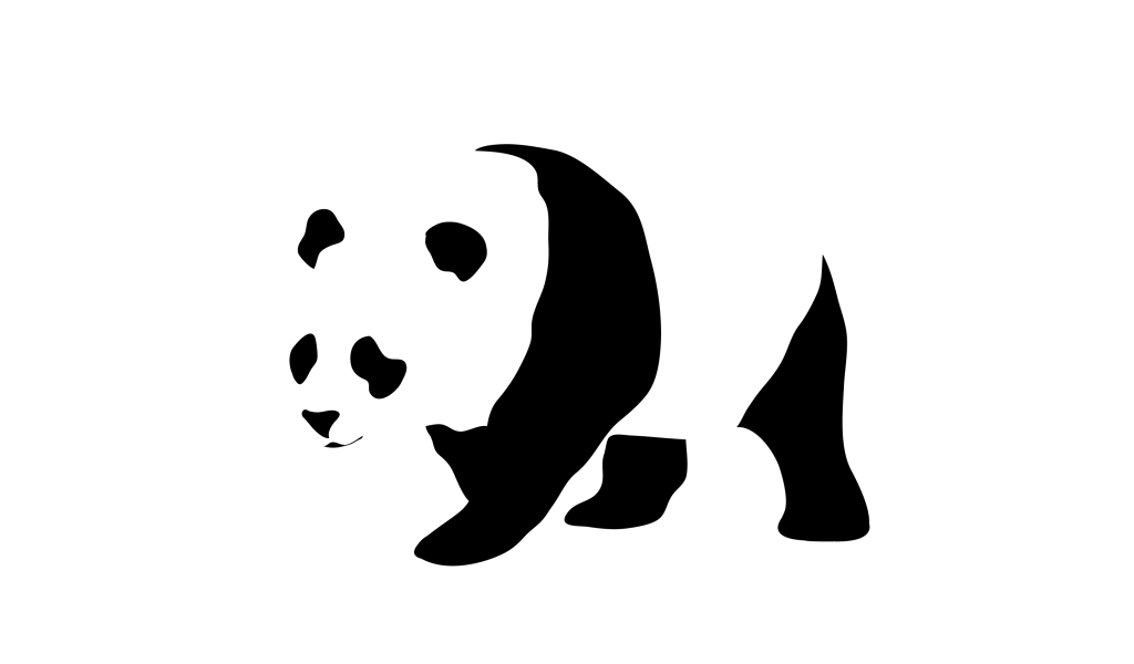 Панда, черно белый фон