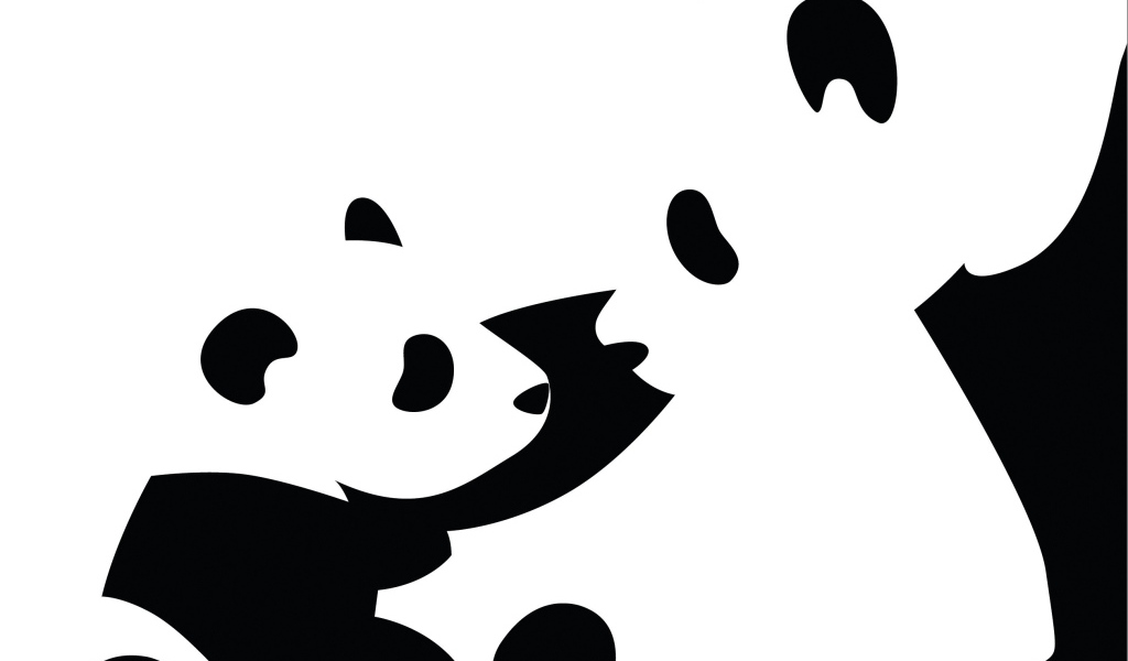 Панда с детенышем, черно белый фон