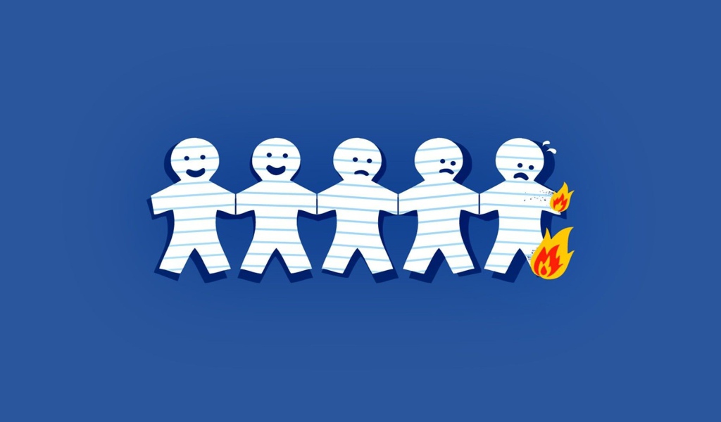 Человечки из бумаги, синий фон