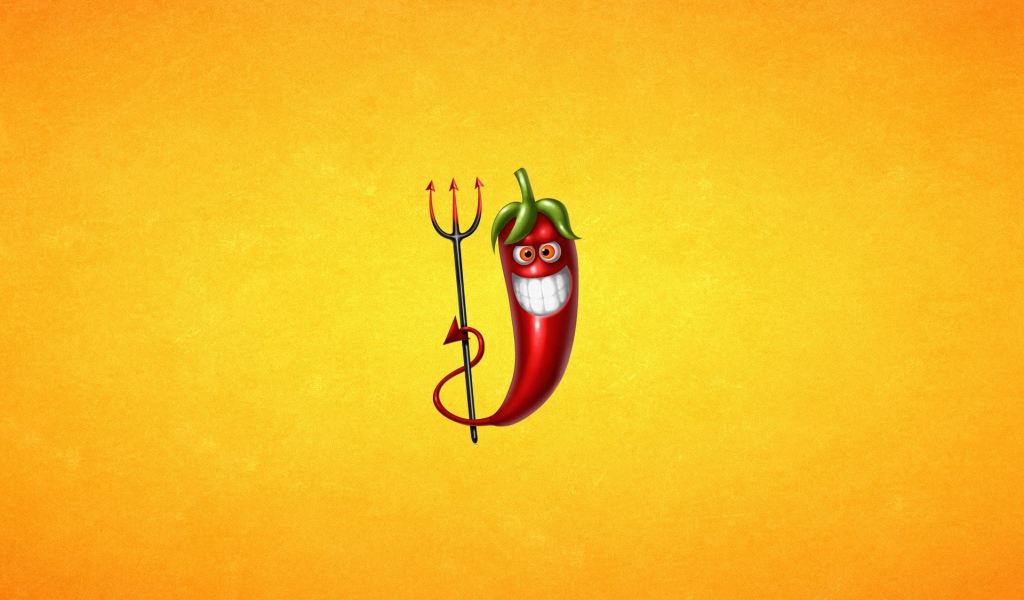 Перчик с трезубцем, желтый фон