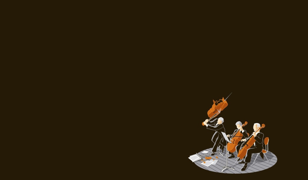 Игра на виолончелях, коричневый фон