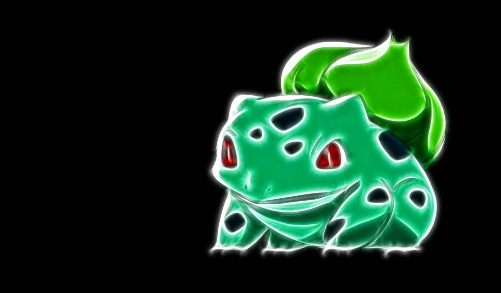 Покемон Бульбазавр на черном фоне