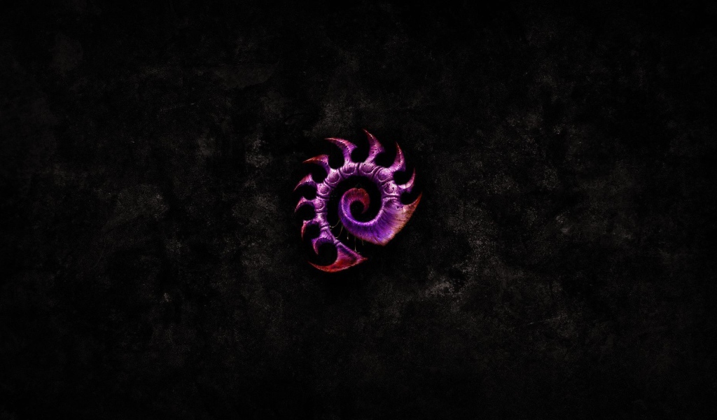 Фиолетовый символ из Starcraft II, черный фон