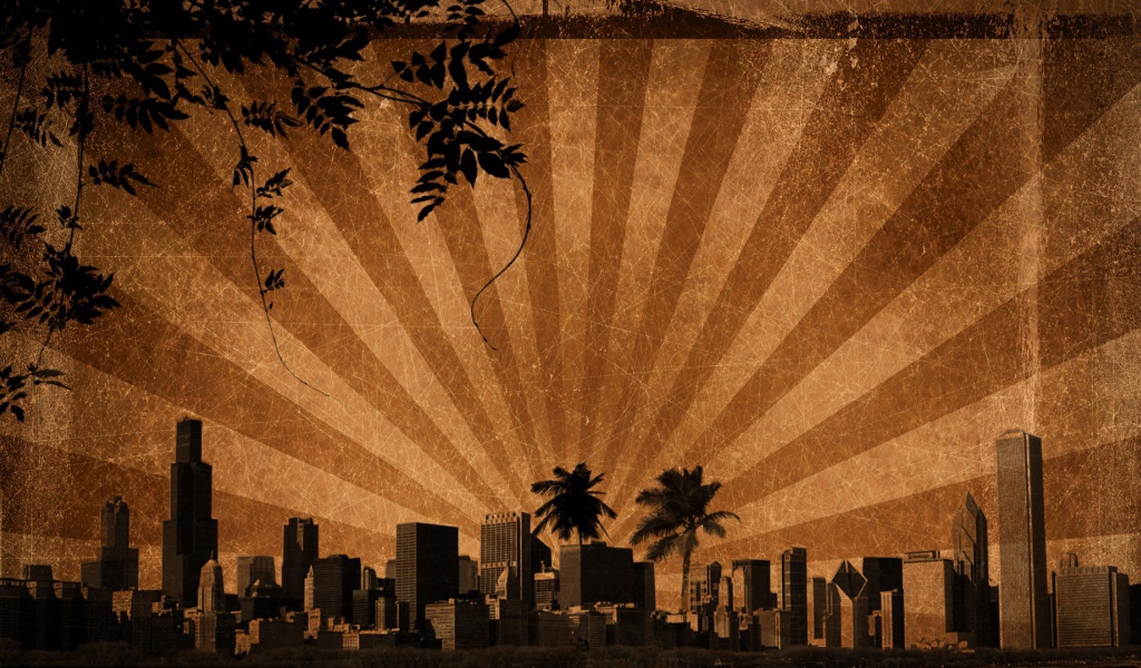 Лучи солнца над городом, фон