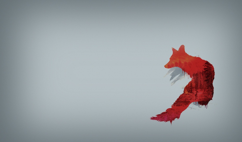 Красная лиса, серый фон
