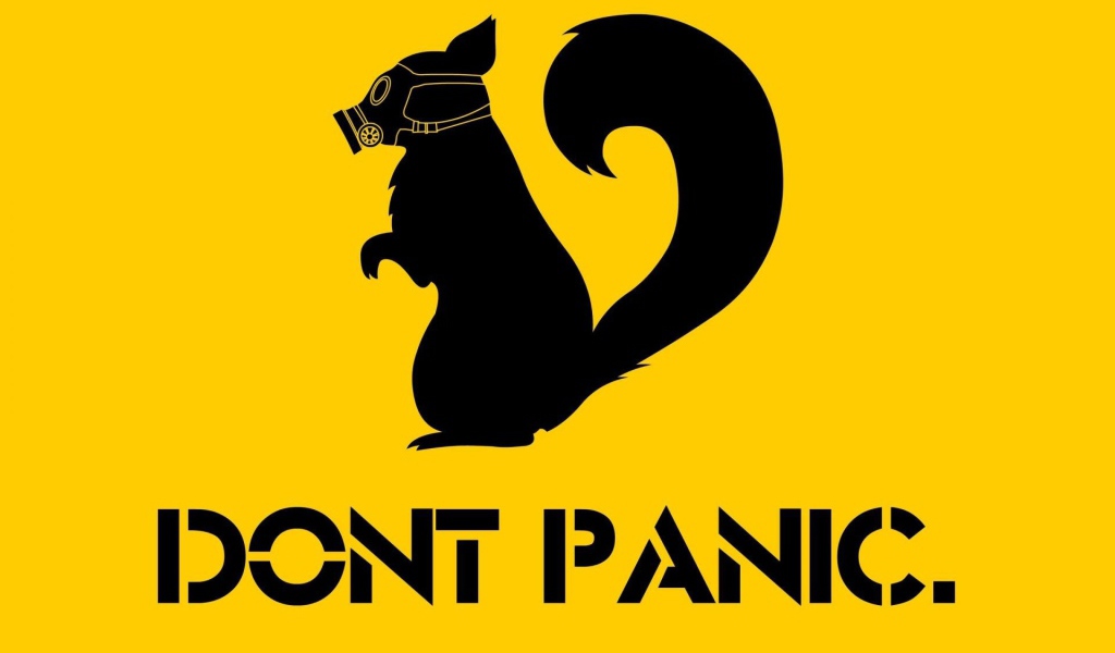 Белка в противогазе, желтый фон