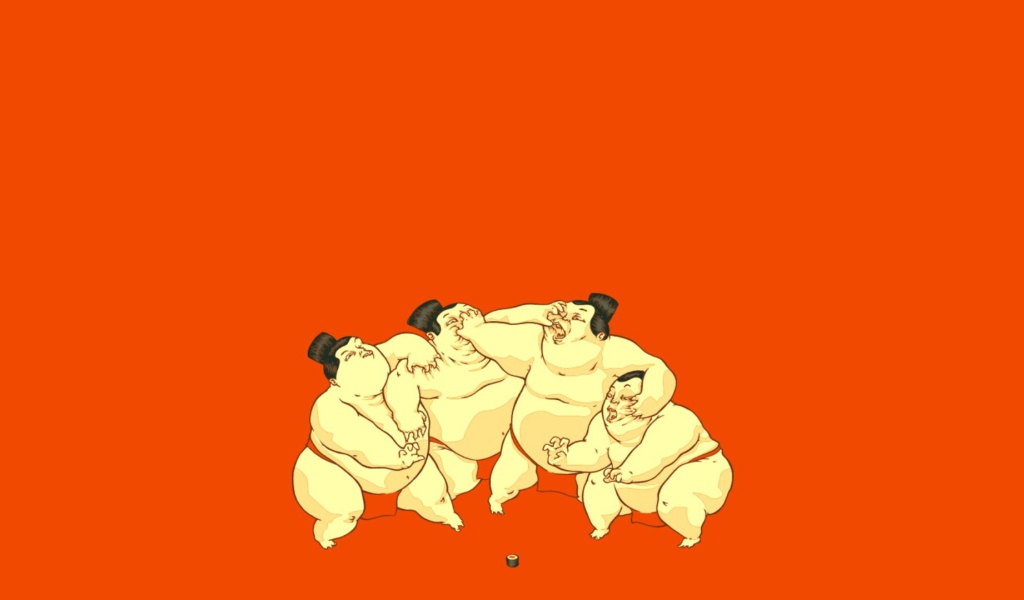Сумоисты, оранжевый фон
