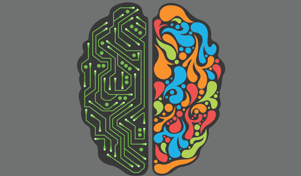 Электронная схема мозга, серый фон