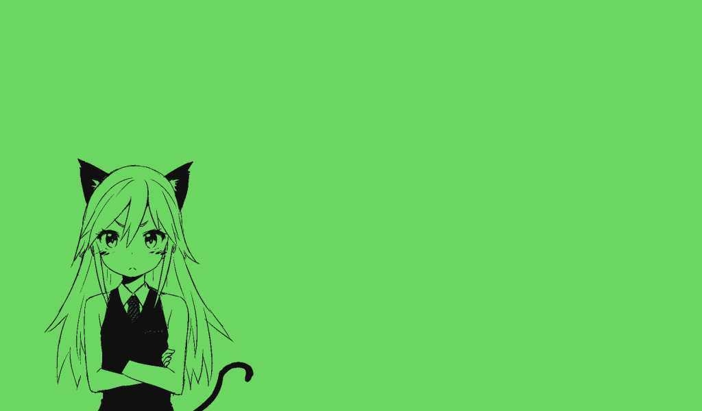 Девушка кошка, аниме зеленый фон