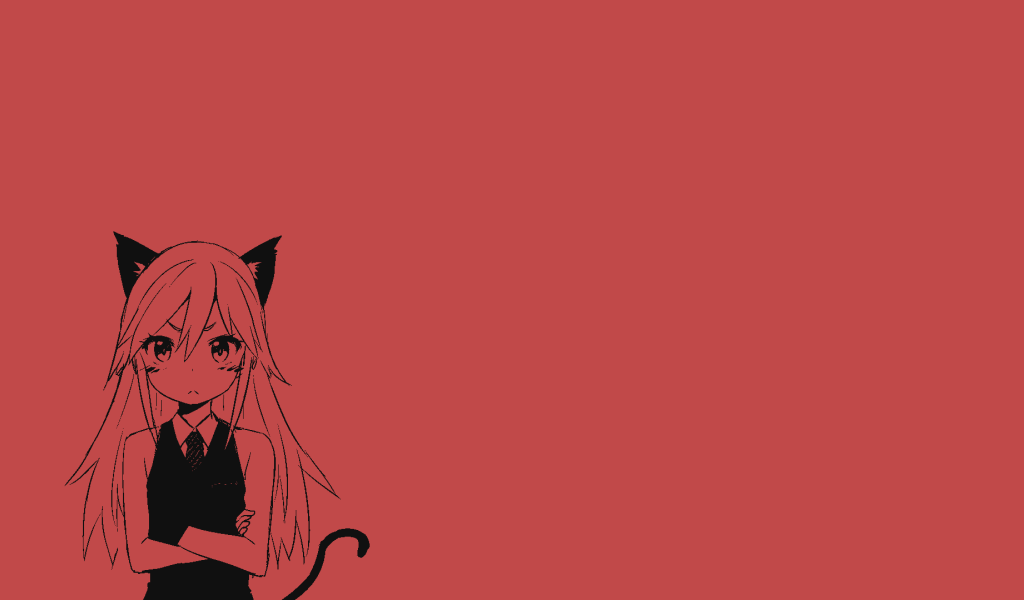 Девушка кошка, аниме красный фон