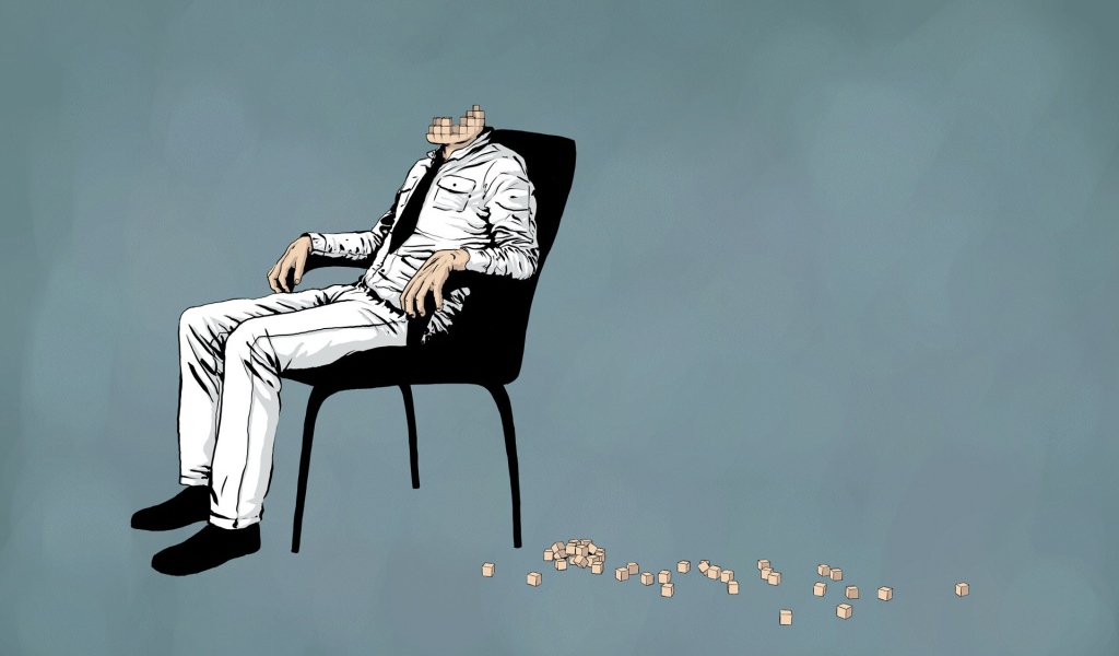 У мужчины рассыпалась голова, голубой фон