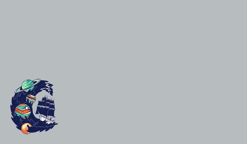 Волна захлестывает корабль, серый фон