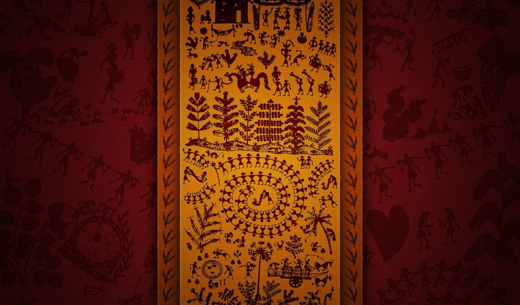 Традиционные орнаменты, красный фон