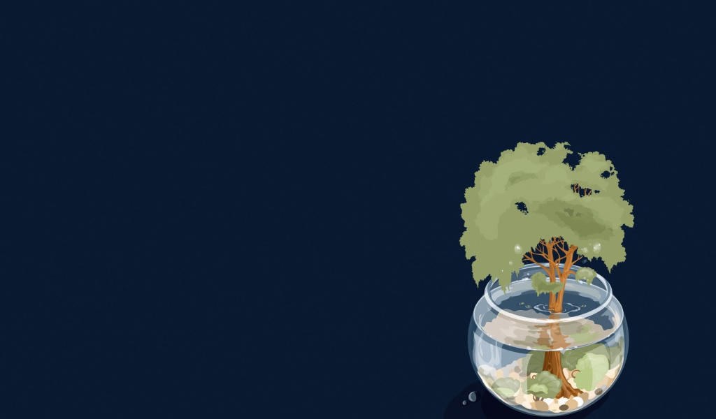 Дерево в аквариуме, синий фон