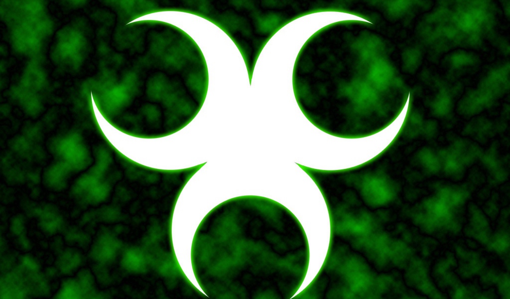 Белый знак био опасности на зеленом фоне