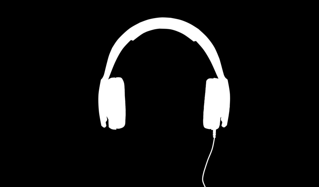 Белые наушники, черный фон
