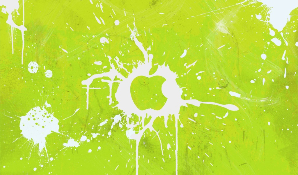 Логотип Apple Inc, всплески на зеленом фоне