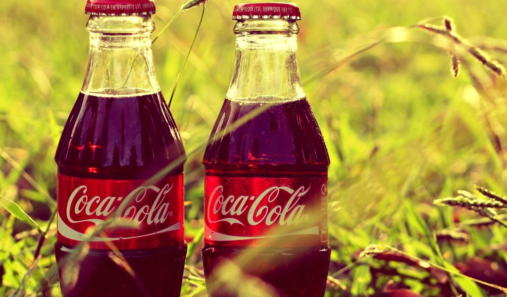 Две бутылки Coca-Cola в траве
