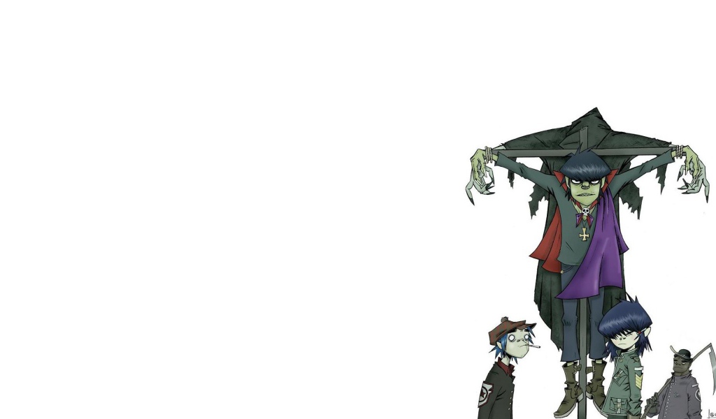 Мультфильм Gorillaz, белый фон