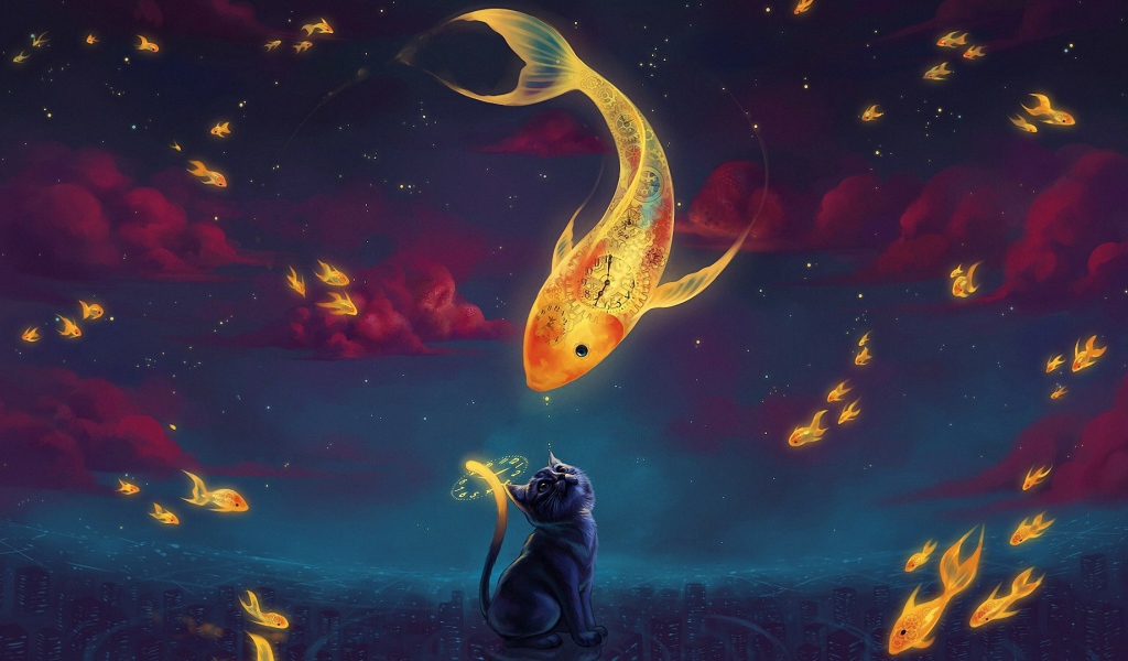 Кот и золотая рыбка