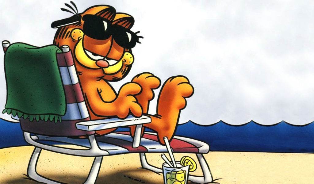 Гарфилд загорает на пляже