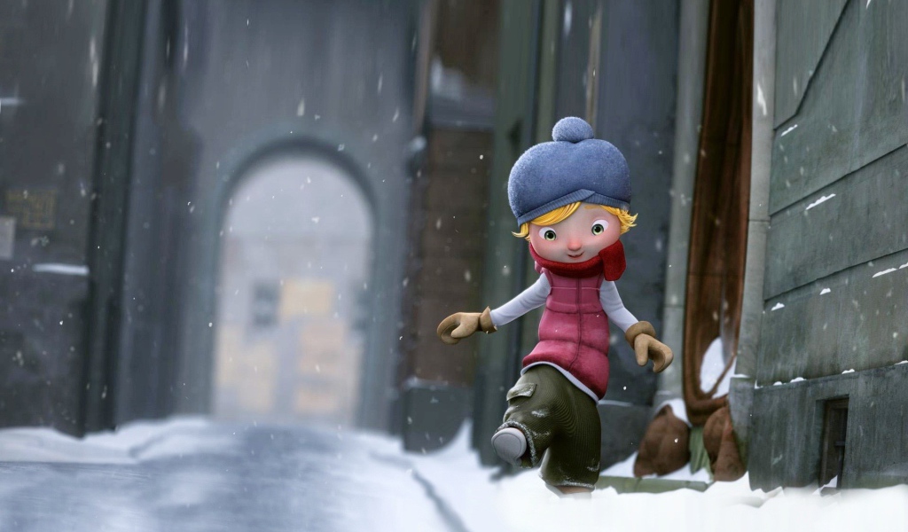 Девочка идет по снегу, мультфильм
