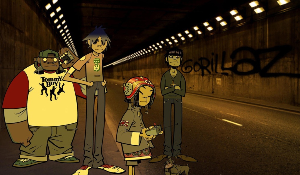 Герои мультфильма Gorillaz в тоннеле