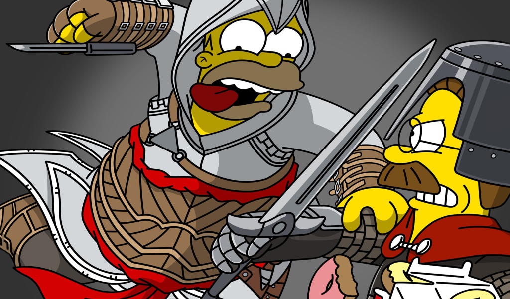 Гомер и Фландерс в доспехах, Симпсоны