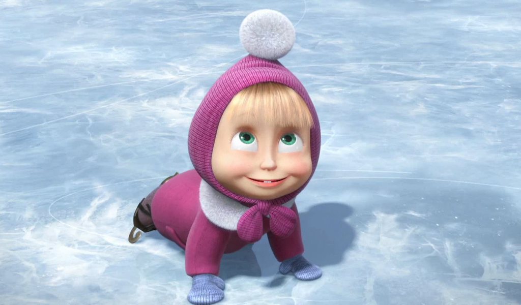 Маша катается на коньках, мультфильм Маша и медведь