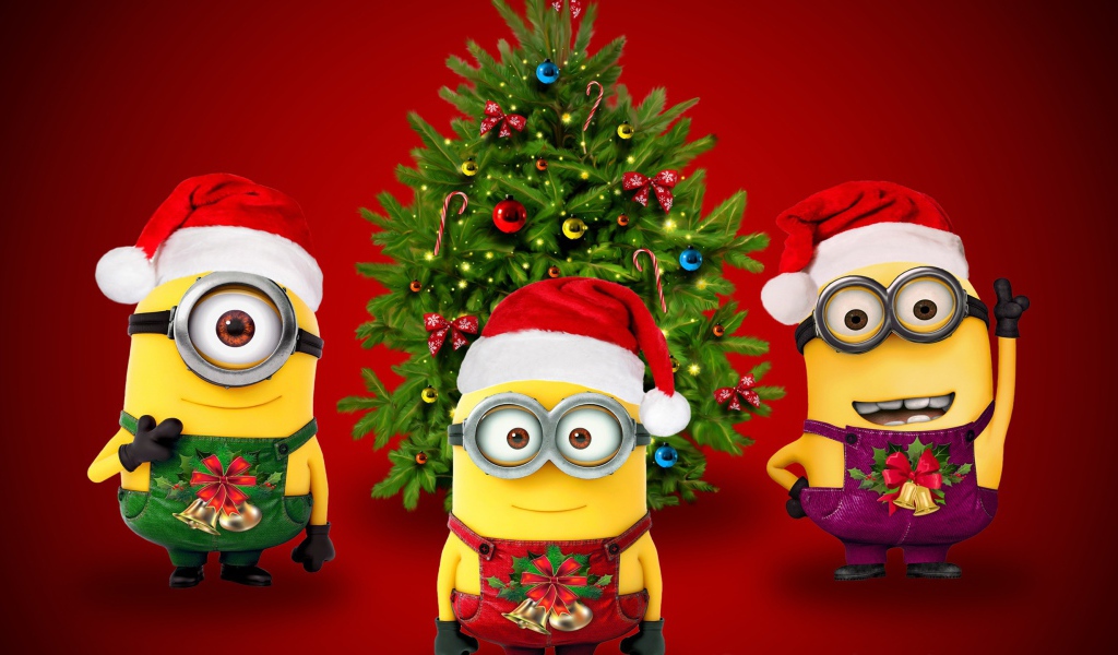 Миньоны у новогодней елки