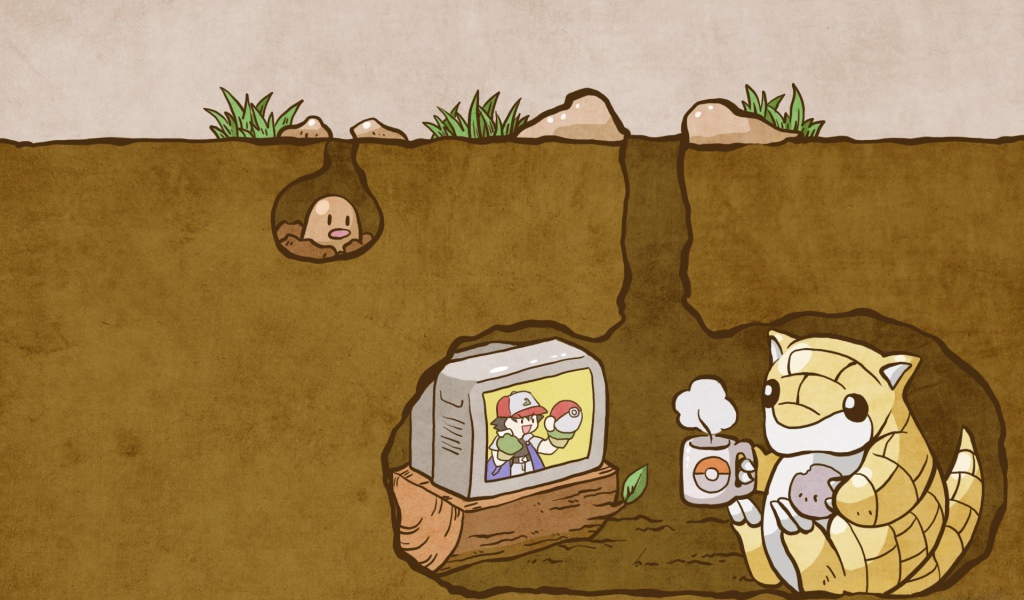 Покемон смотрит телевизор под землей