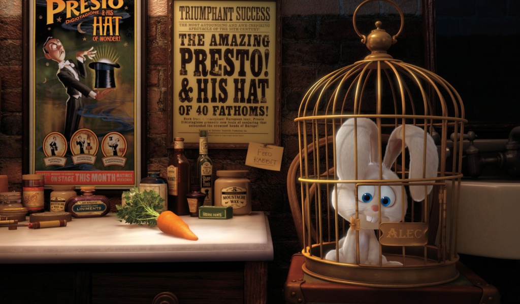 Грустный кролик в клетке, мультфильм