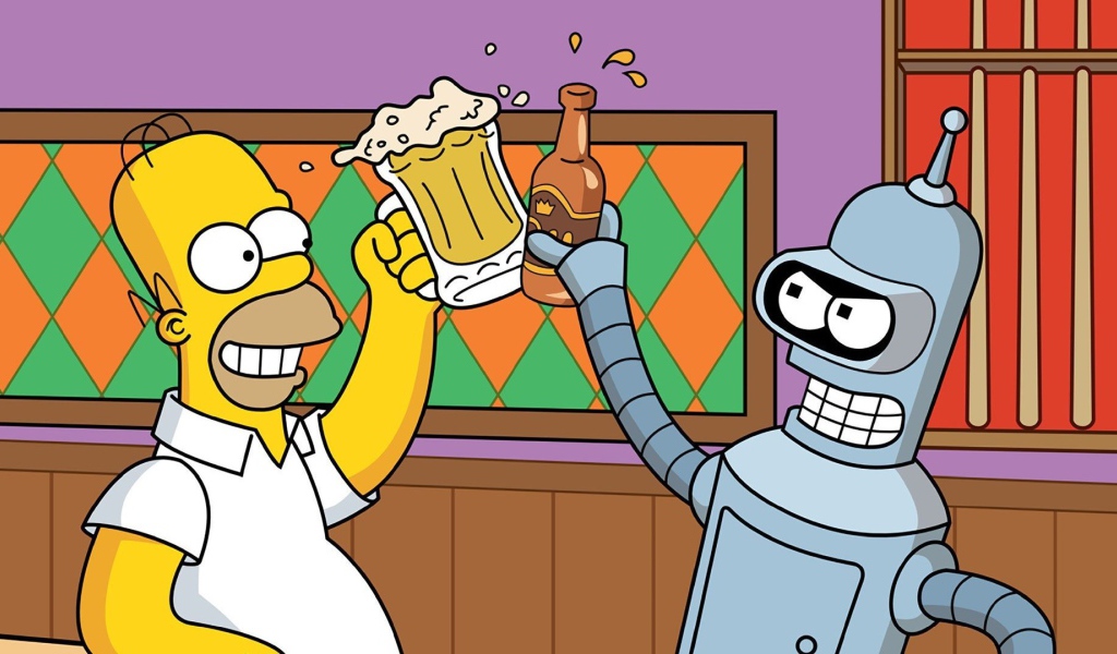 Симпсон и Бендер пьют пиво