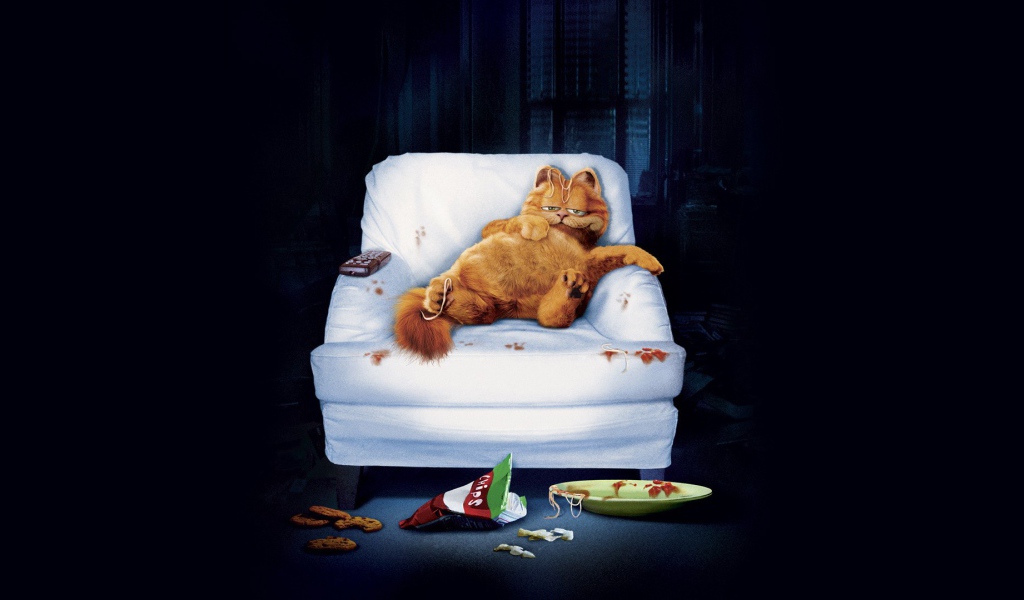 Неряшливый Гарфилд на кресле