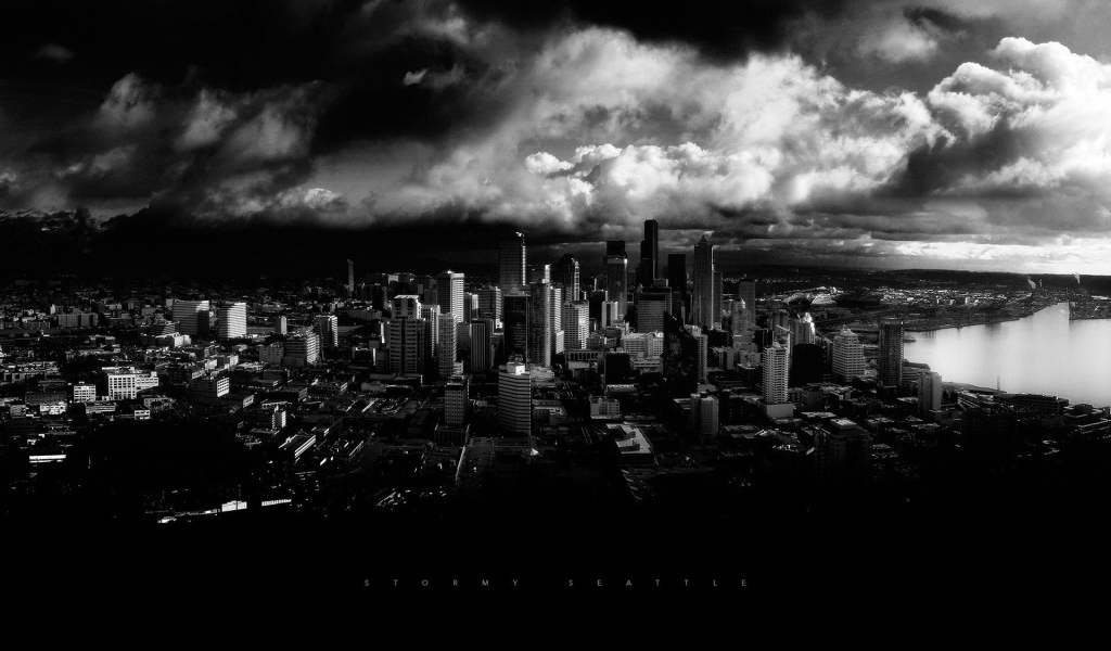 Черно белое фото города Сиэтл