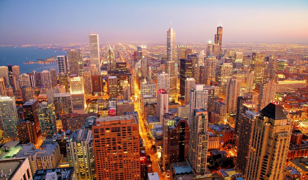 Вечерние огни города Чикаго