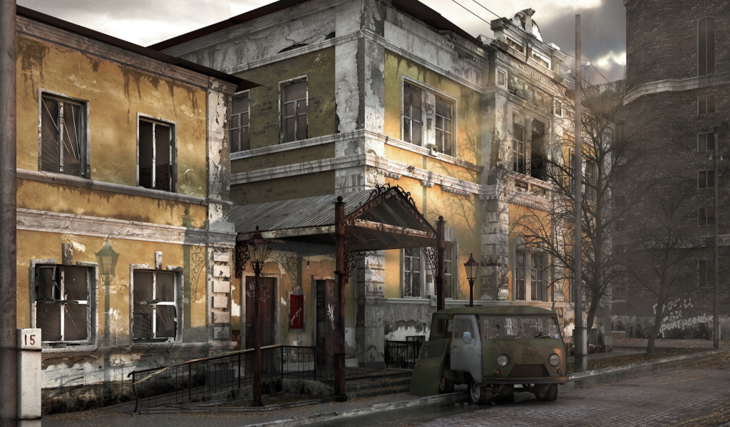 Старый автомобиль в старом городе