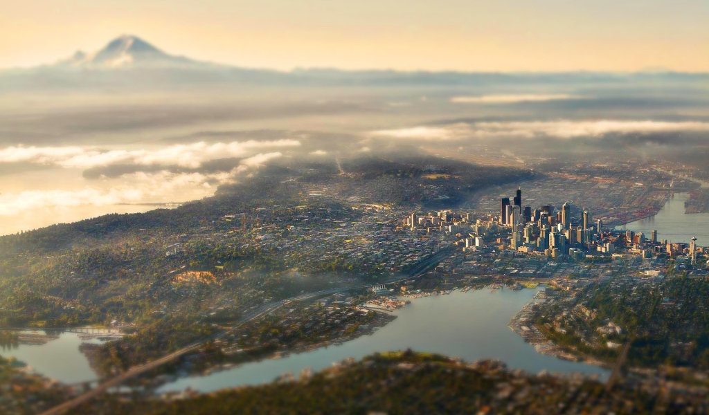 Панорама города Сиэтл с высоты