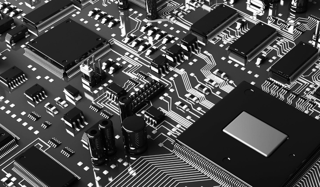 Черно белое фото компьютерной микросхемы