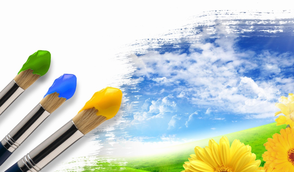 Кисти с краской на холсте