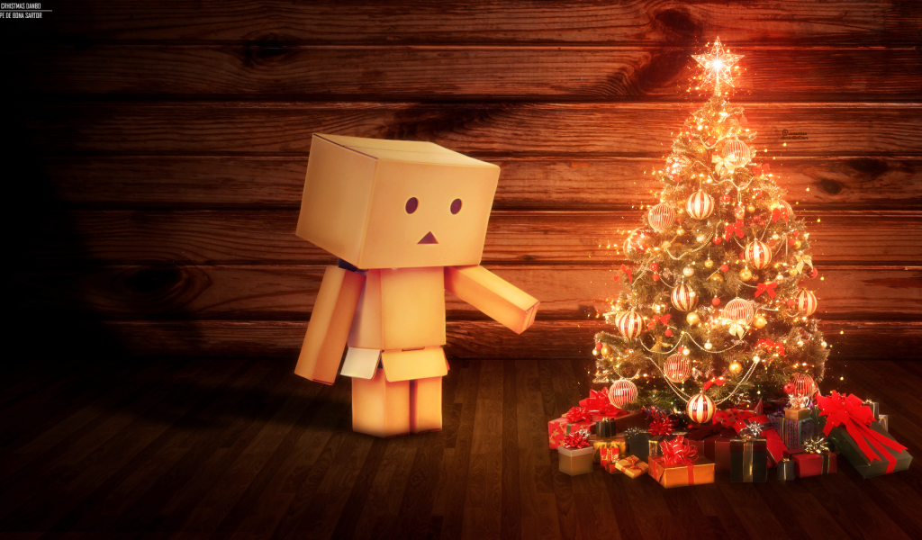 Картонный человечек празднует Рождество