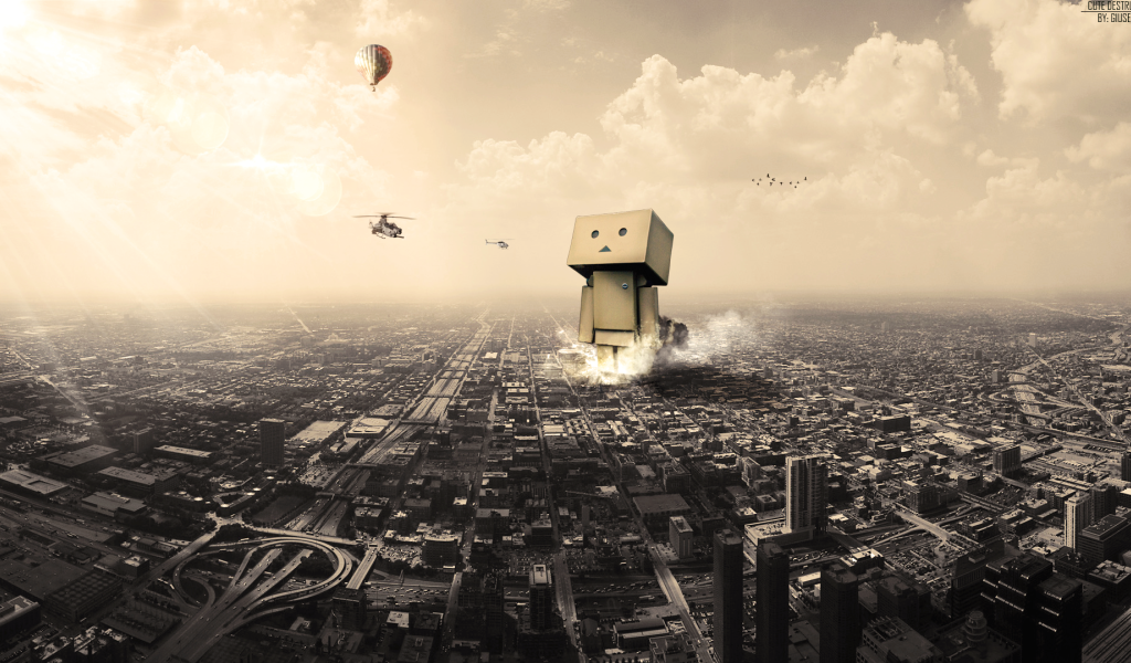 Картонный человек разрушает город