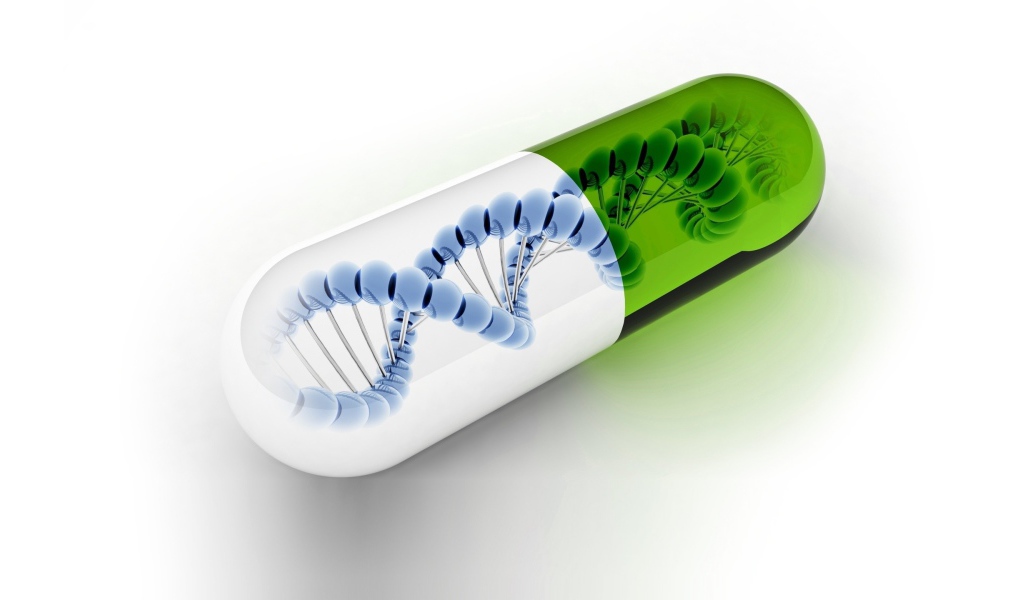 ДНК в капсуле, белый фон