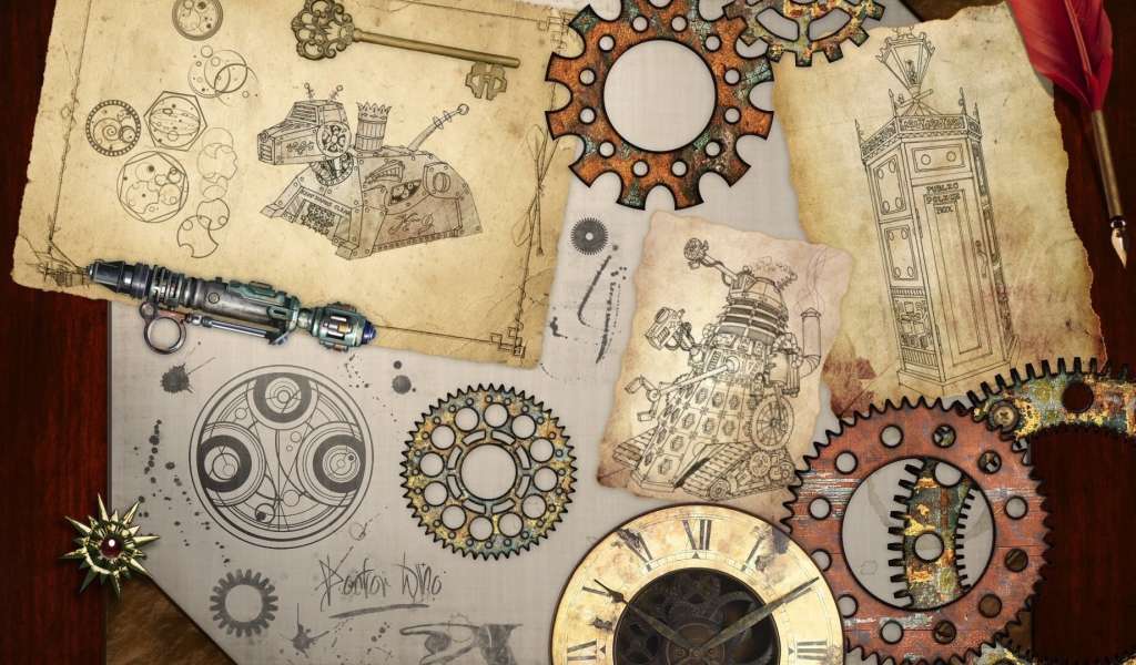 Чертежи и  шестеренки, стимпанк